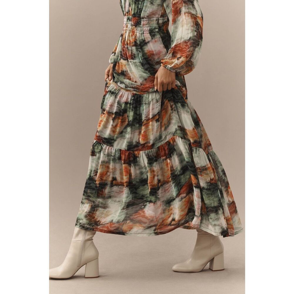 Anthropologie The Somerset Long-Sleeve Mock-Neck Chiffon Maxi Dress - Picture 3 of 11